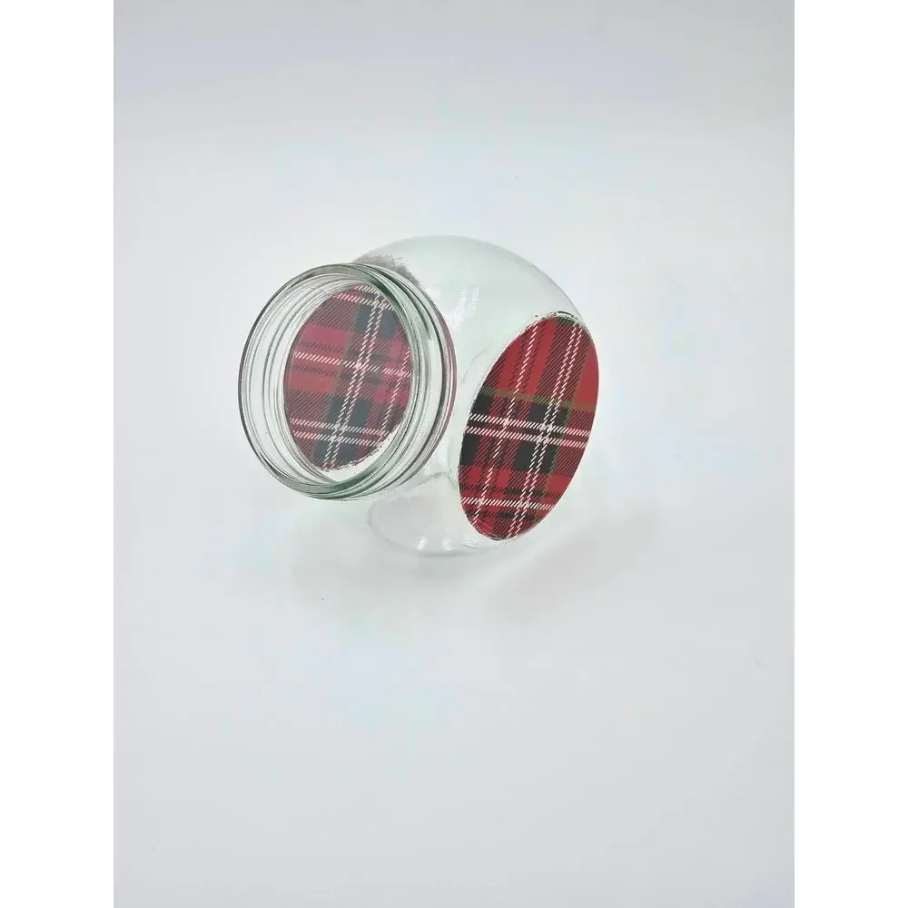 Upcycled Plaid Glass Jar – Holiday Jar, Christmas Container, Rustic Winter Decor